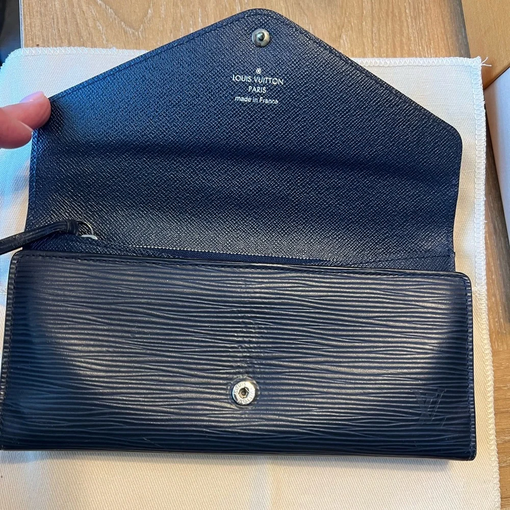 Louis Vuitton Navy Epi Leather Envelope Wallet with Zip Pouch